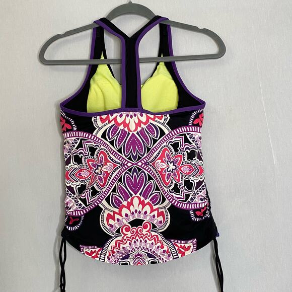 Athleta Tankini Top Womens Small Racer Back Multicolor Abstract Print Molded Cup - Picture 4 of 11